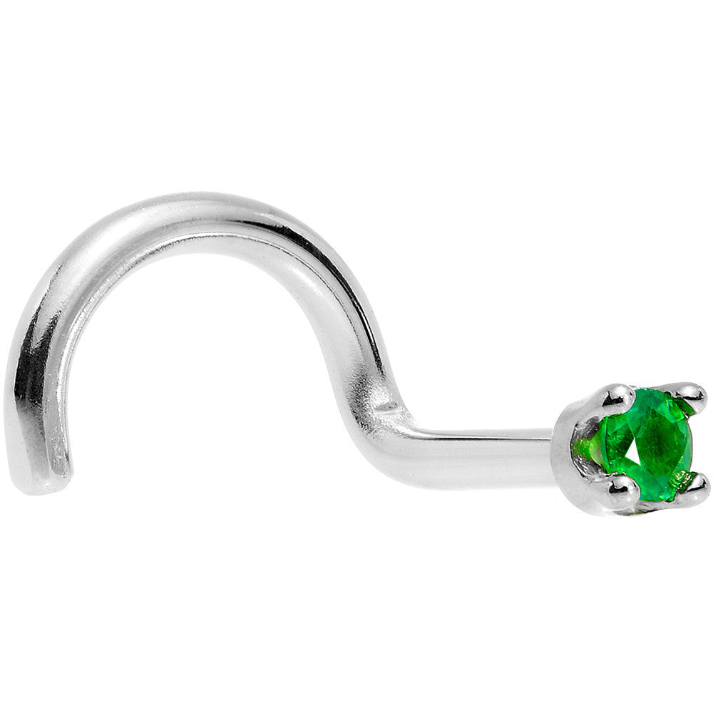 Solid 14K White Gold 1.5mm Genuine Emerald Nose Ring