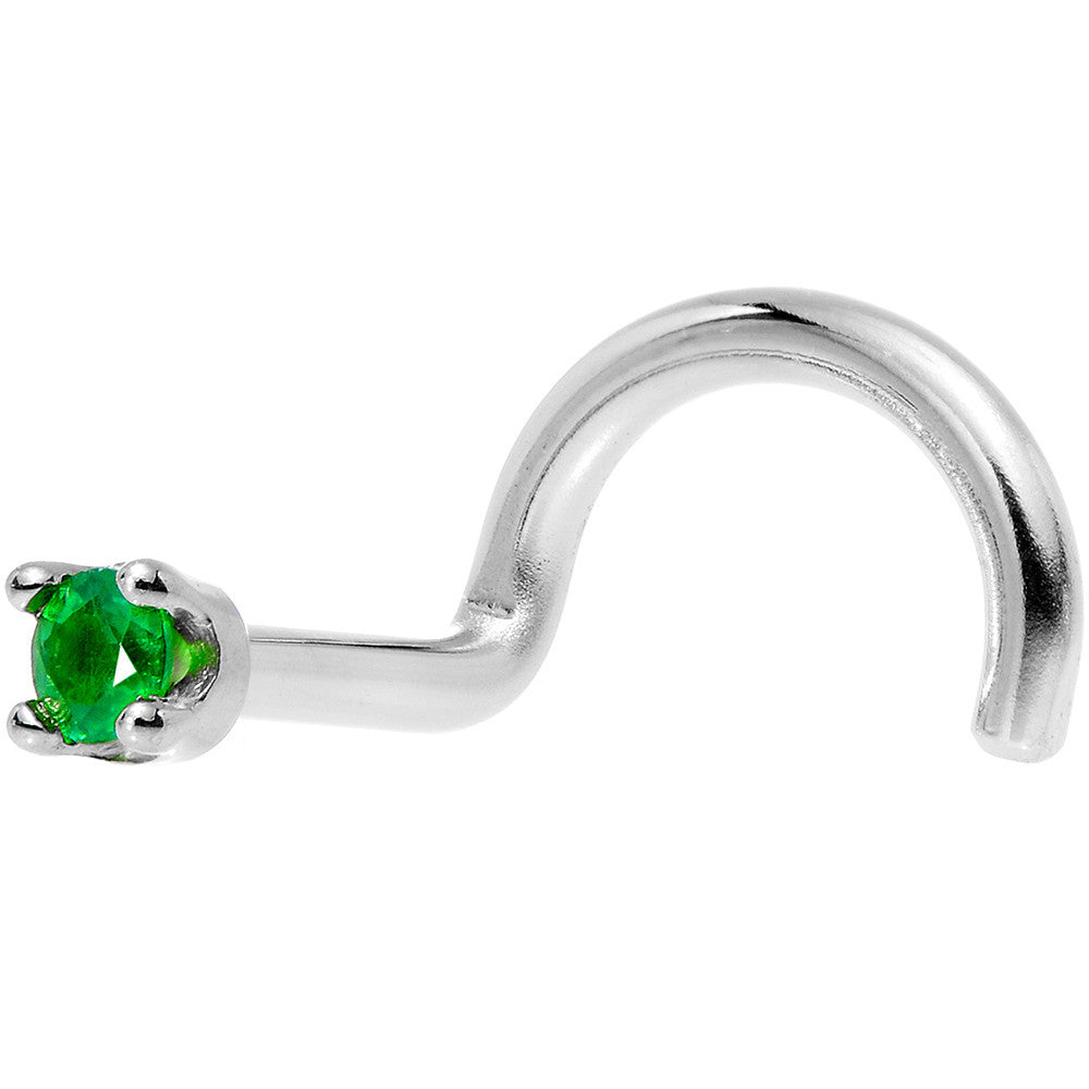 Solid 14K White Gold 1.5mm Genuine Emerald Nose Ring