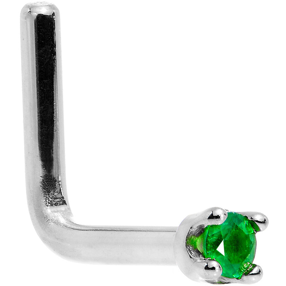 Solid 14K White Gold 1.5mm Genuine Emerald Nose Ring