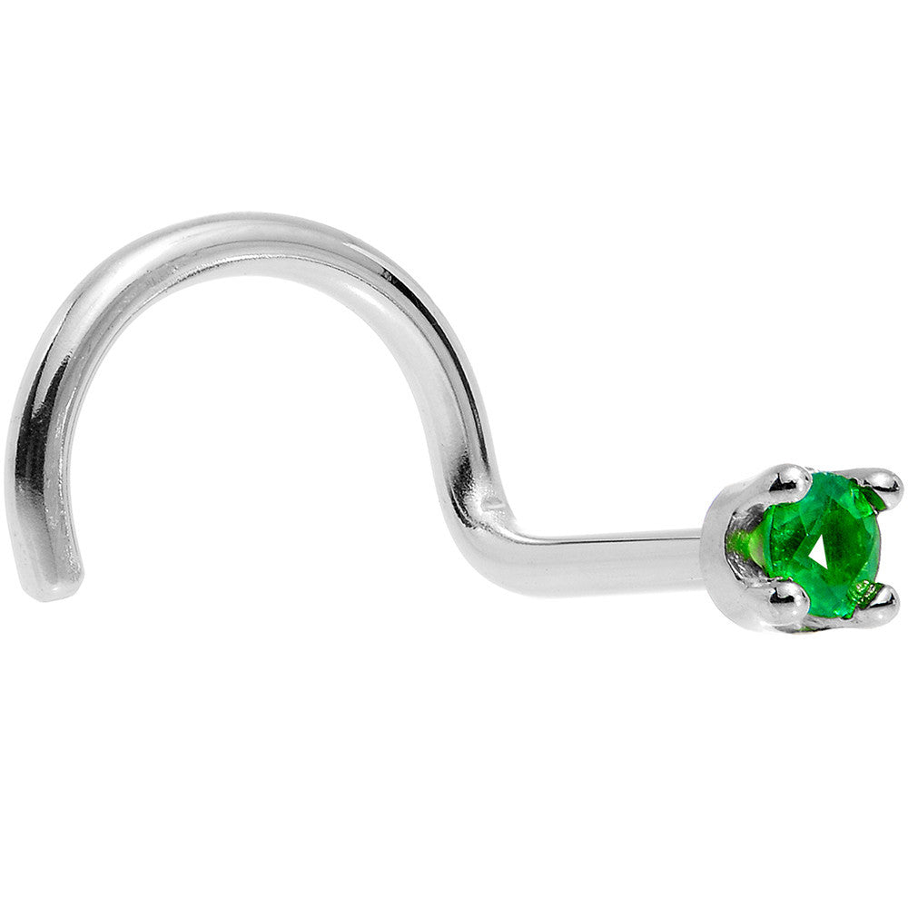 Solid 14K White Gold 1.5mm Genuine Emerald Nose Ring