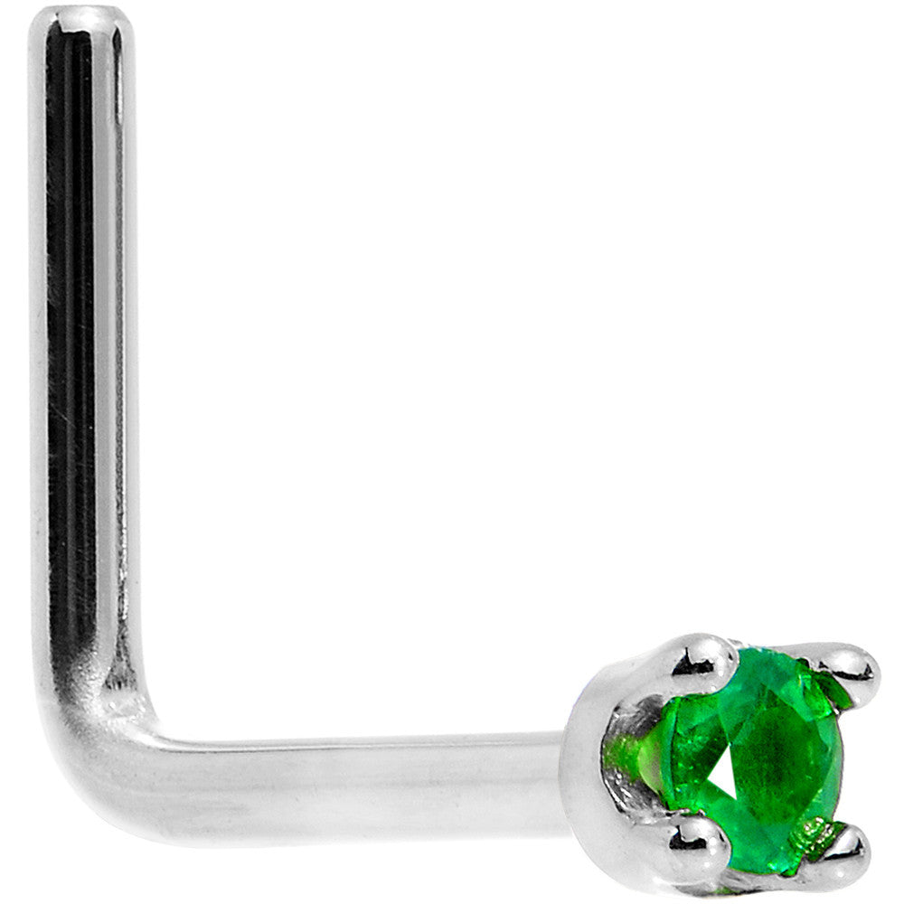 Solid 14K White Gold 1.5mm Genuine Emerald Nose Ring