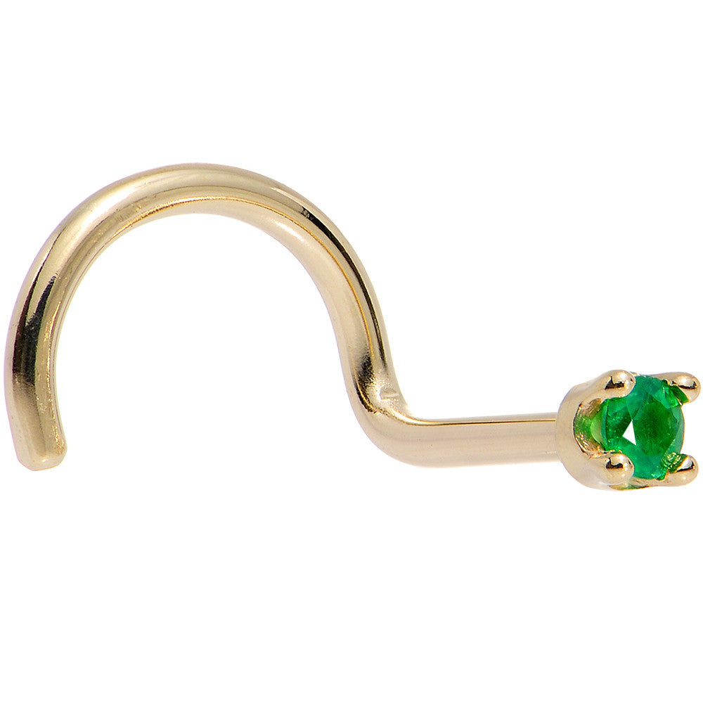Solid 14K Yellow Gold 1.5mm Genuine Emerald Nose Ring