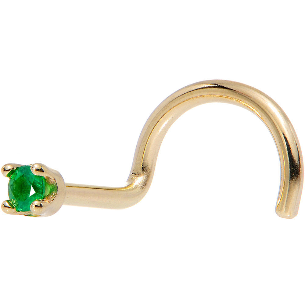 Solid 14K Yellow Gold 1.5mm Genuine Emerald Nose Ring