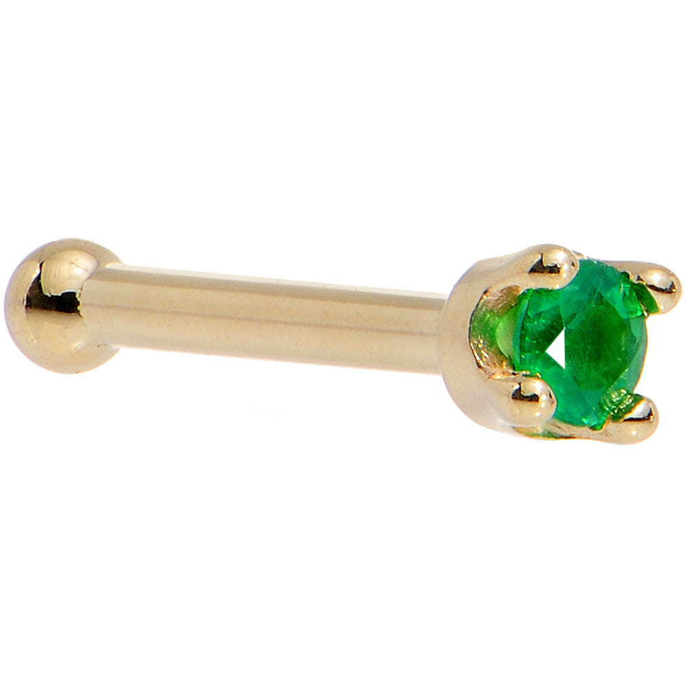 Solid 14K Yellow Gold 1.5mm Genuine Emerald Nose Ring