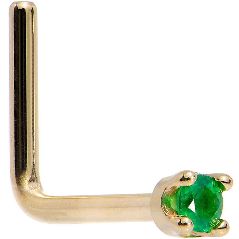 Solid 14K Yellow Gold 1.5mm Genuine Emerald Nose Ring