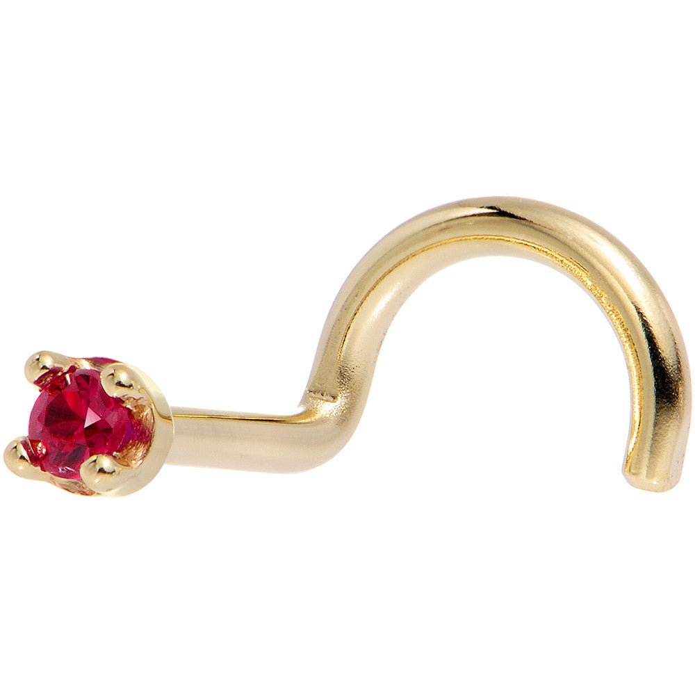 Solid 14K Yellow Gold 1.5mm Diamond Cut Genuine Ruby Nose Ring