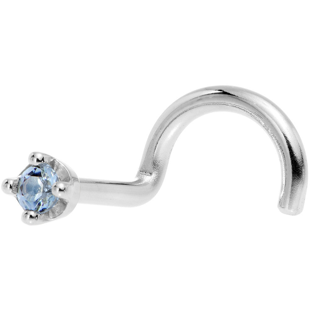 Solid 14K White Gold 1.5mm Genuine Topaz Nose Ring