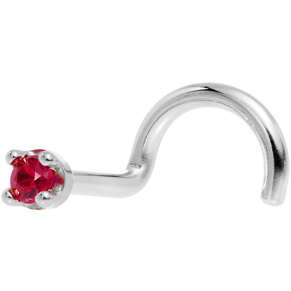 Solid 14K White Gold 1.5mm Diamond Cut Genuine Ruby Nose Ring