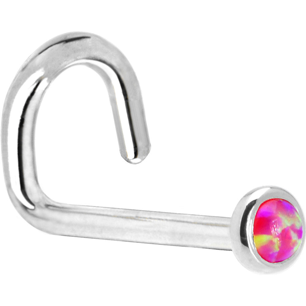 Solid 14K White Gold 2mm Brilliant Pink Synthetic Opal Nose Ring