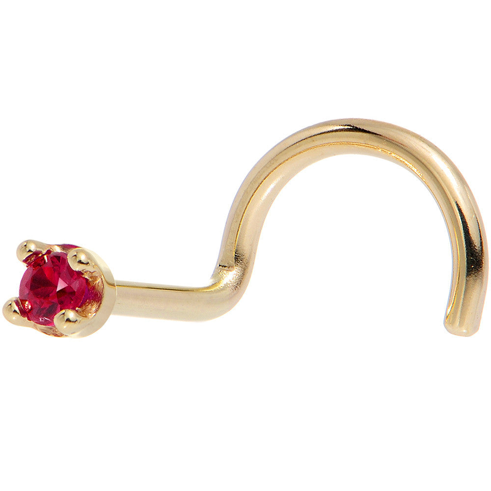 Solid 14K Yellow Gold 1.5mm Diamond Cut Genuine Ruby Nose Ring