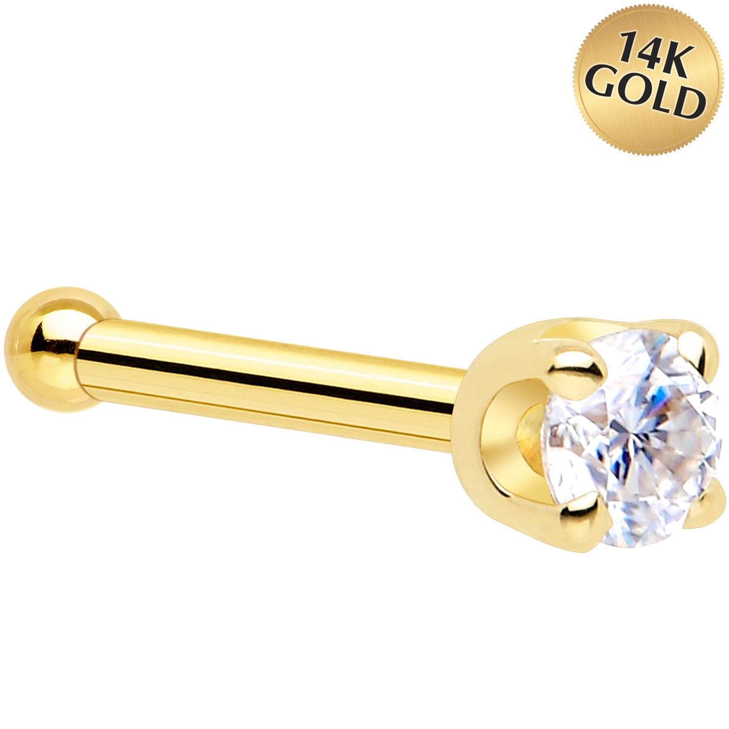 Solid 14K Yellow Gold 2mm Genuine Diamond Nose Ring