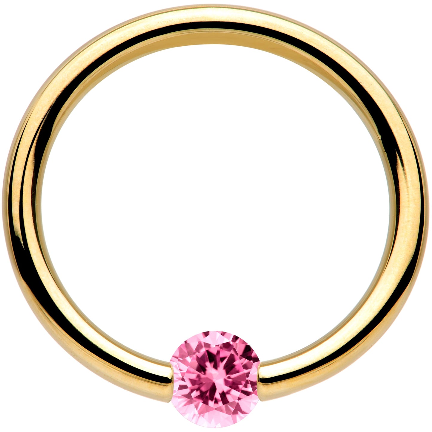 16G 3/8 Solid 14k Yellow Gold 3mm Pink Cubic Zirconia Tension Captive Ring