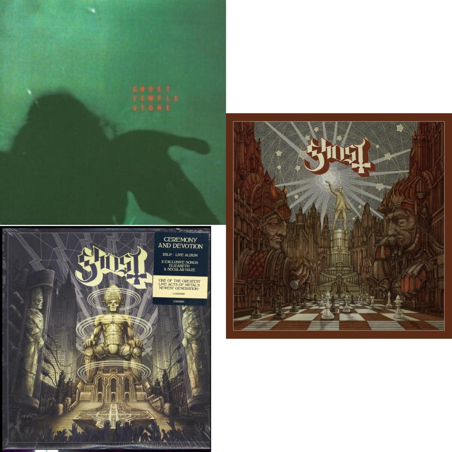Temple Stone (Clear Green LP Vinyl) & Ceremony & Devotion (2LP) & Popestar (Grey Smoke LP Vinyl)