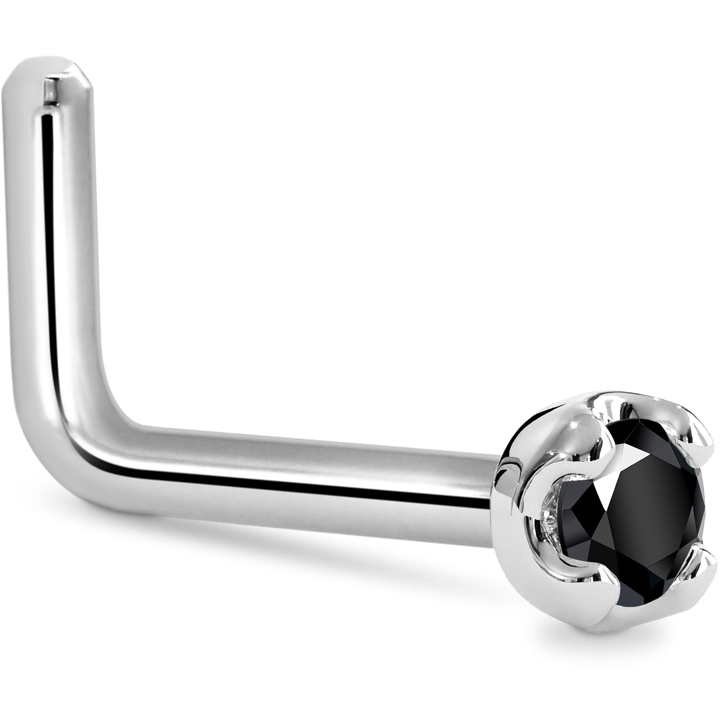 Solid 14K White Gold 1.5mm Genuine Black Diamond Nose Ring