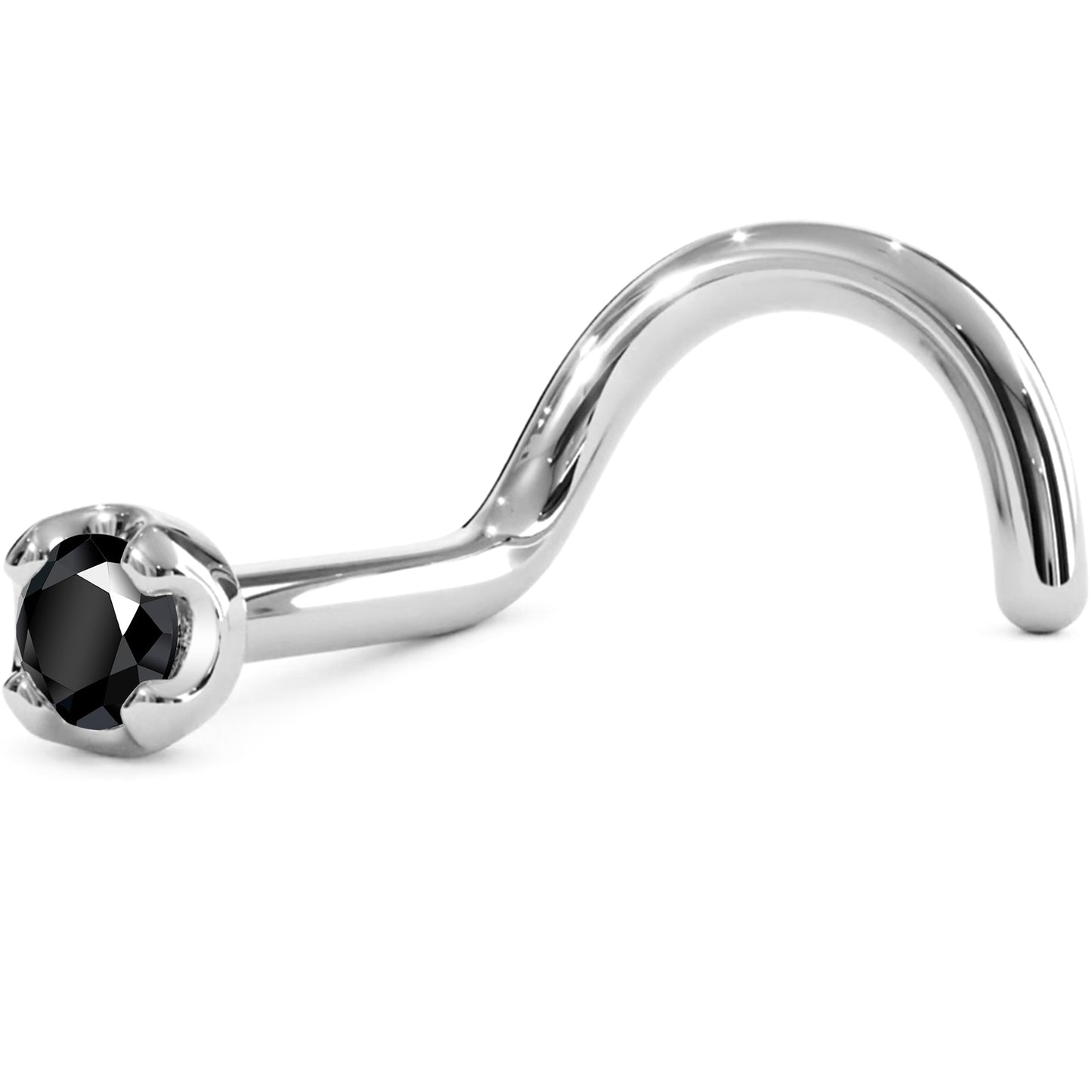 Solid 14K White Gold 1.5mm Genuine Black Diamond Nose Ring