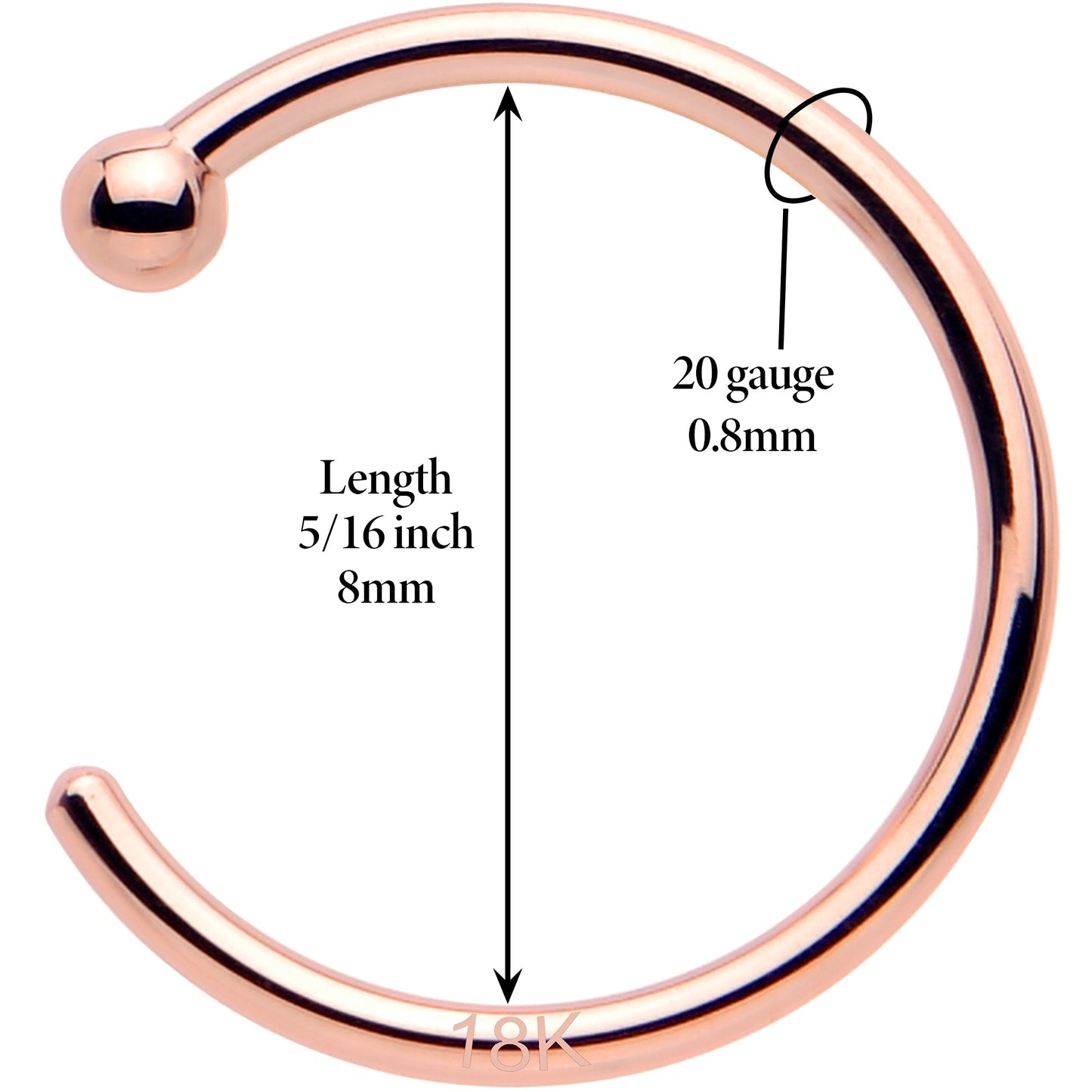 20G 5/16 Solid 18K Rose Gold Nose Hoop