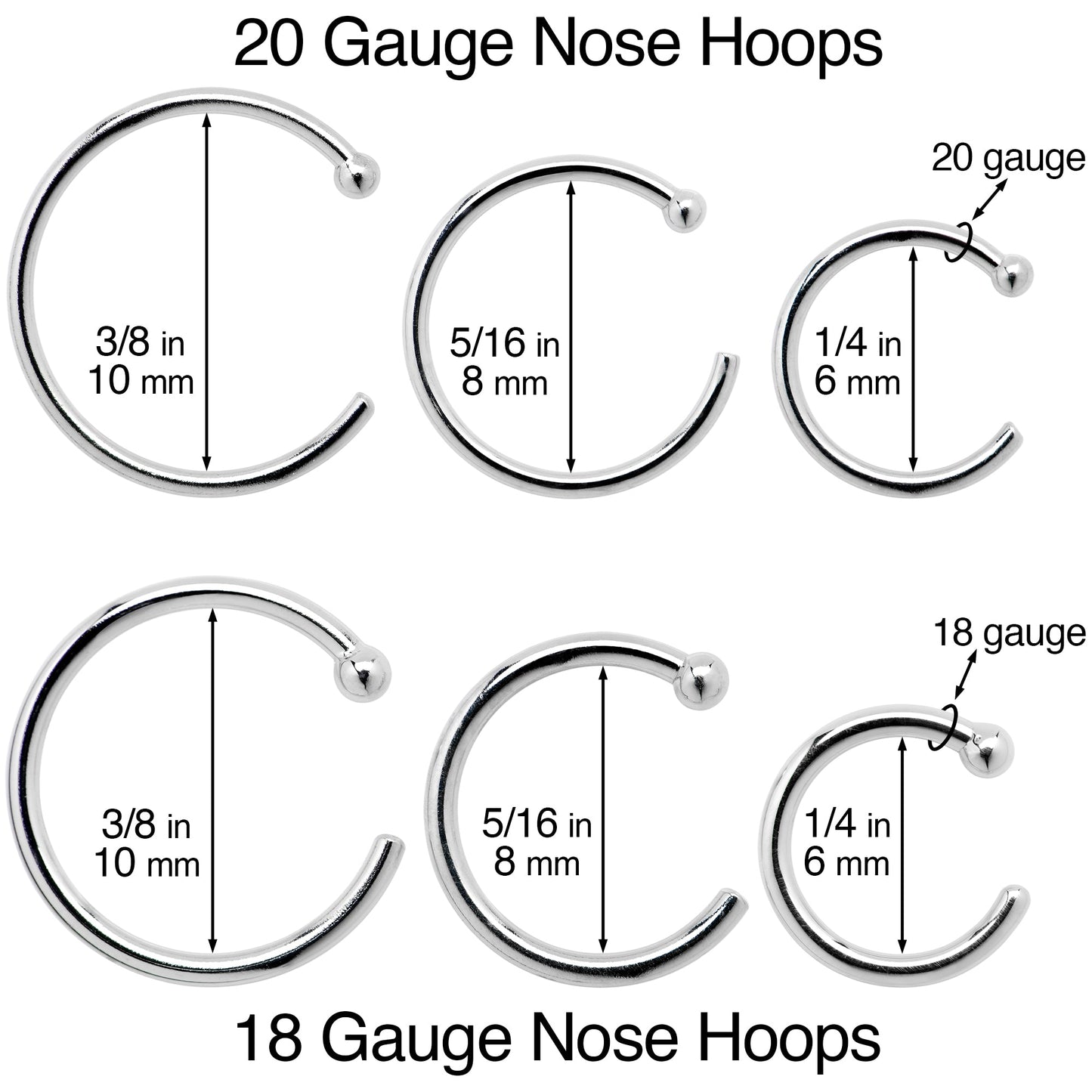 20G 3/8 Solid 18K Rose Gold Nose Hoop