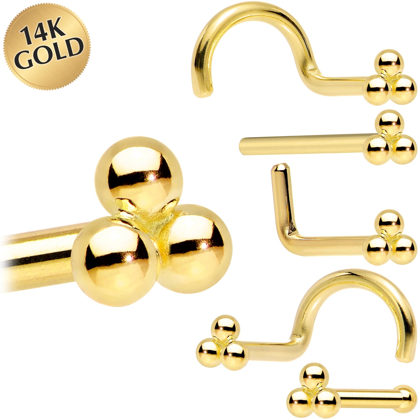 14k Yellow Gold 3mm Trinity Nose Ring