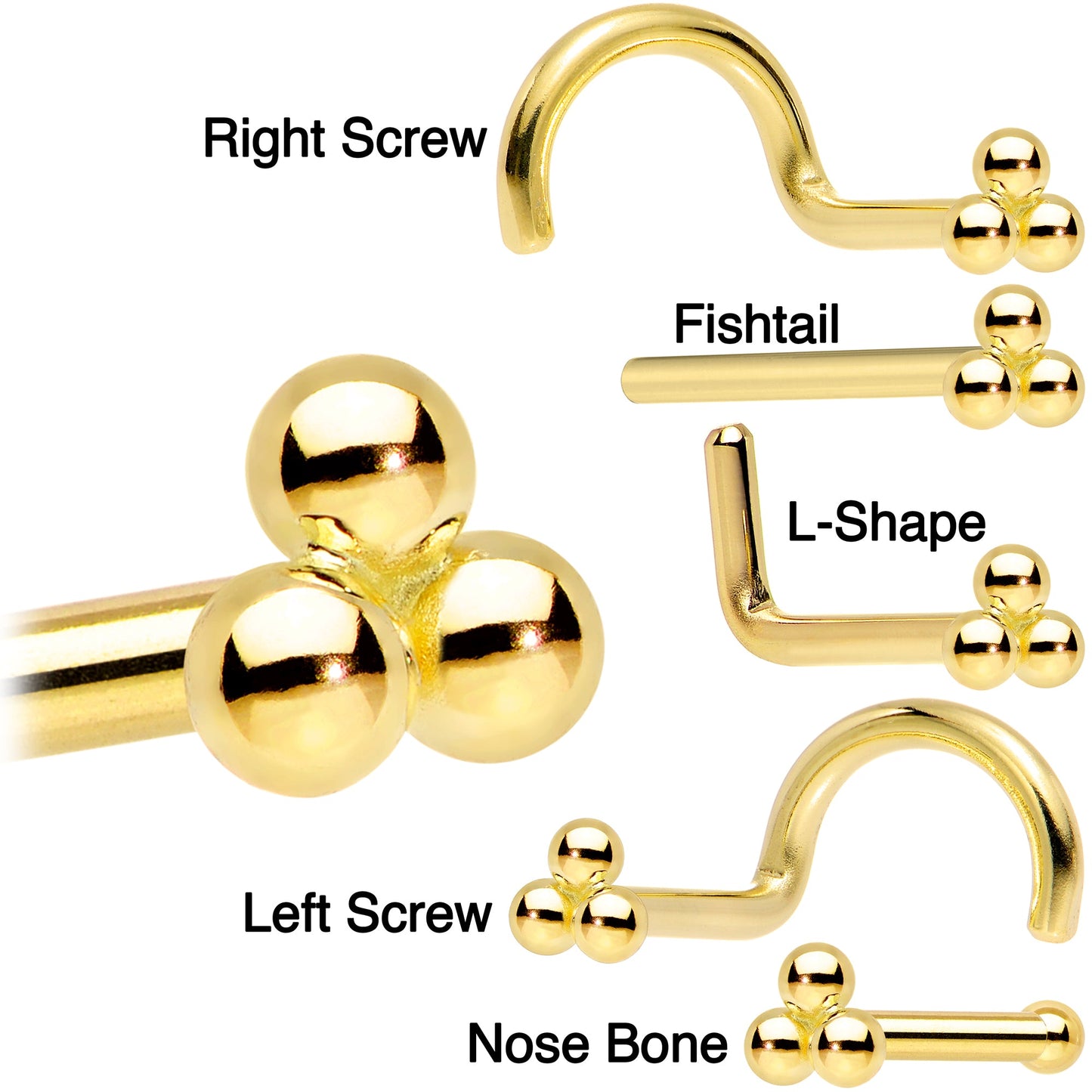 14k Yellow Gold 3mm Trinity Nose Ring