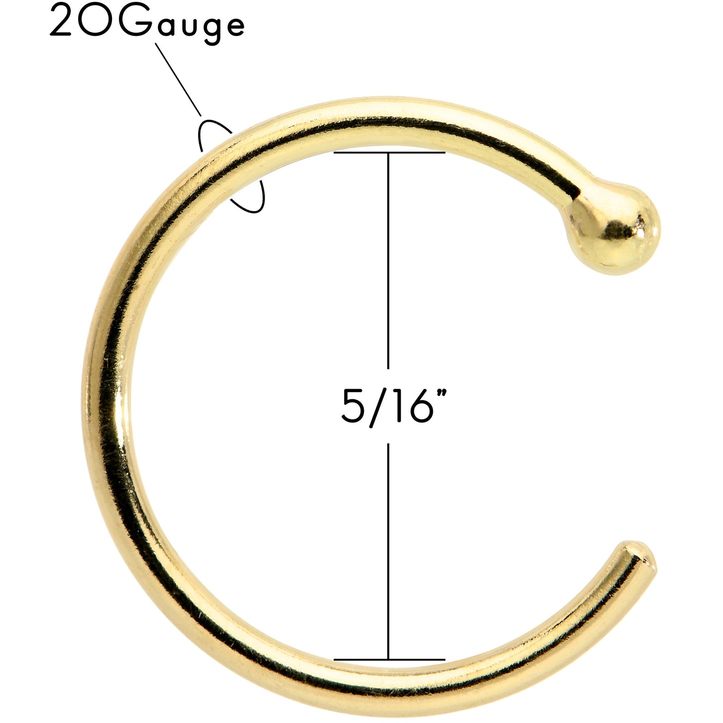 20G 5/16 Solid 18K Yellow Gold Nose Hoop