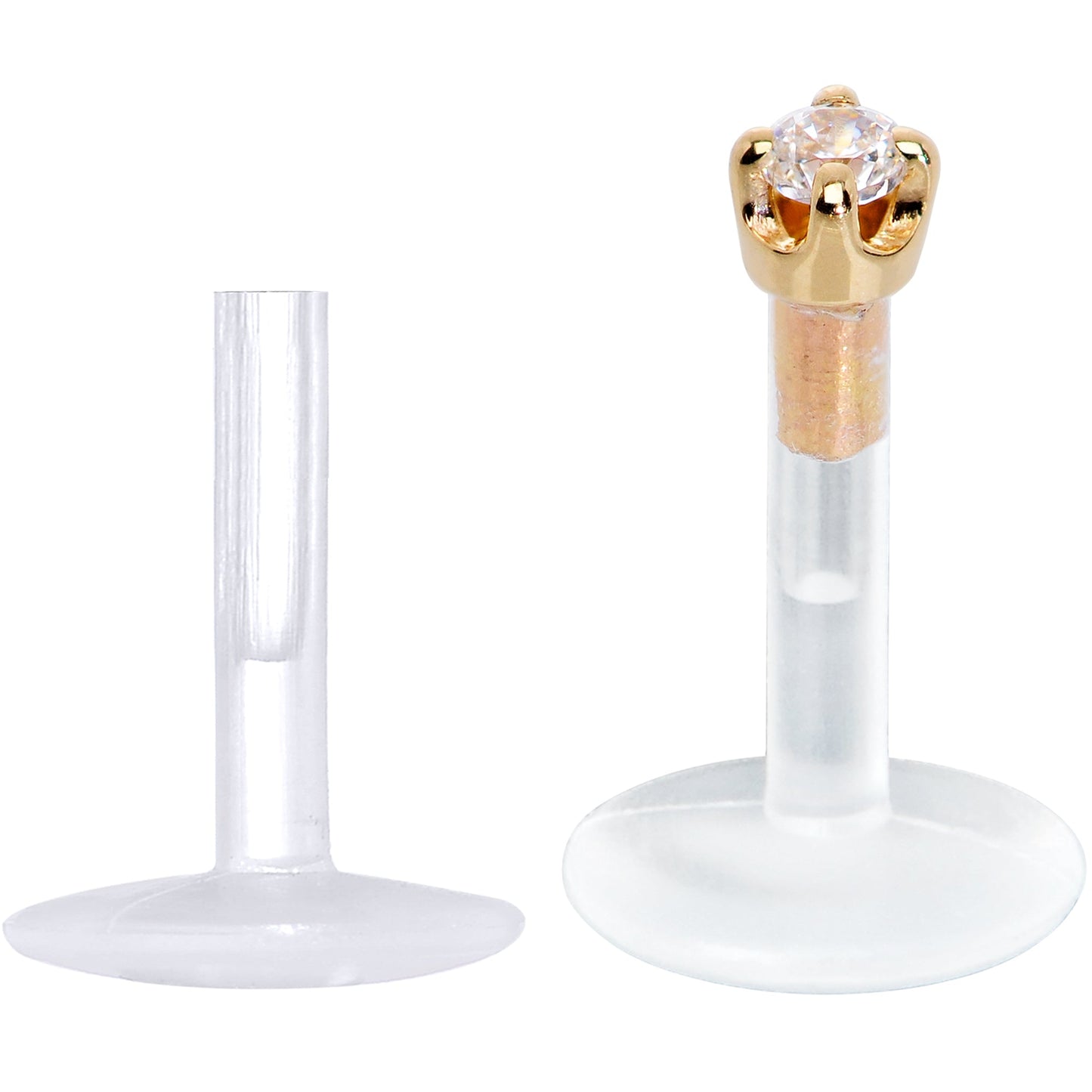 16G 1/4 Solid 14K Yellow Gold 1.5mm CZ Bioplast Push in Cartilage Earring