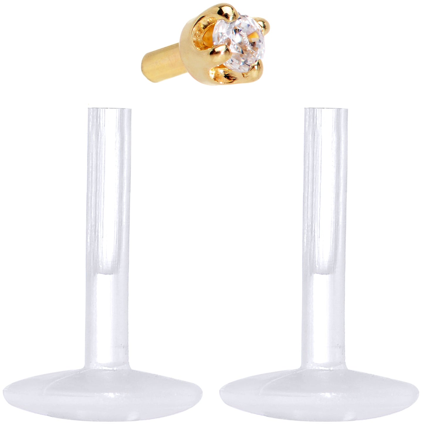 16G 1/4 Solid 14K Yellow Gold 1.5mm CZ Bioplast Push in Cartilage Earring