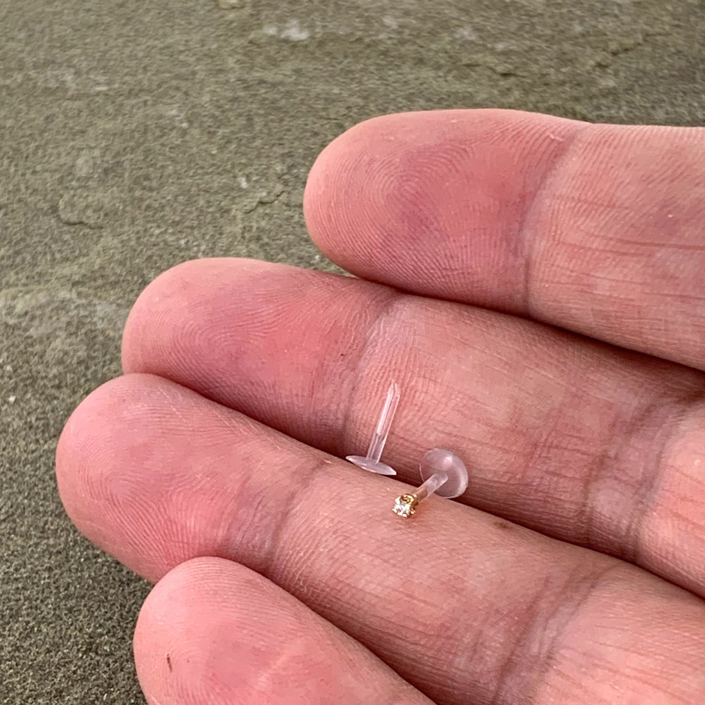 16G 1/4 Solid 14K Yellow Gold 1.5mm CZ Bioplast Push in Cartilage Earring