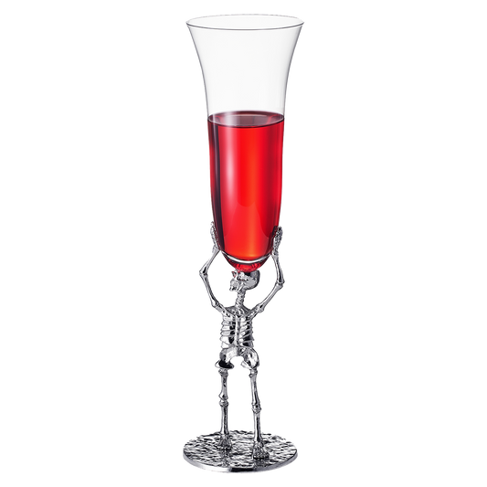 Skeleton Champagne Flute Glass | Single | 7.5oz Halloween Skeleton Glasses 10" H, Goth Gifts, Skeleton Gifts, Skeleton Decor, Spooky Wine Gift Set, Perfect for Halloween Themed Parties