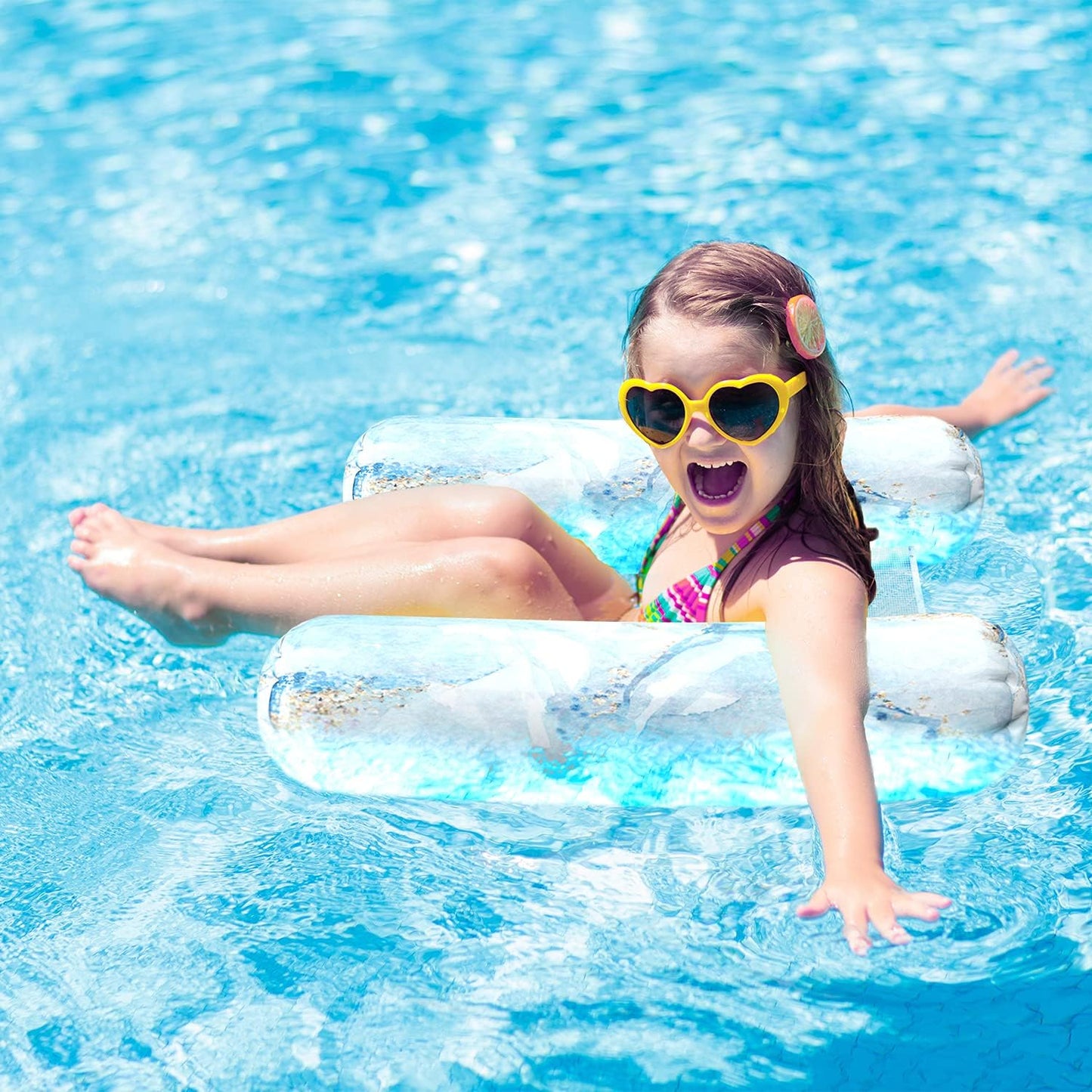 [3 Pack] Premium Pool Floats Inflatable Water Loungers - Swimming Hammock for Adults with Mesh Bottom Seat (Bulk Pack)