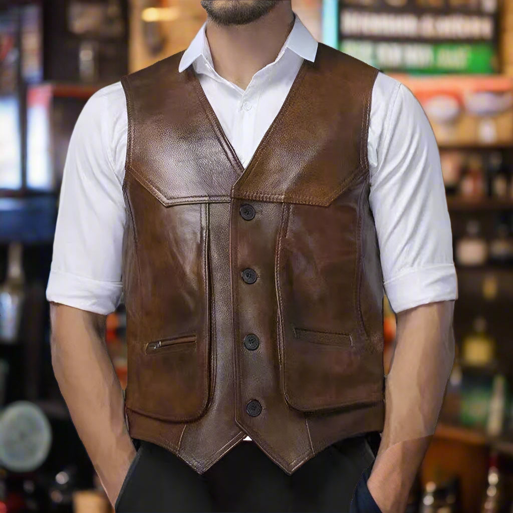Genuine Cowhide Leather Motorcycle Vest for Men - Biker’s Real Leather Waistcoat (Size L-8XL) - Premium vest from Lizard Vigilante - Just $157.99! Shop now at Lizard Vigilante