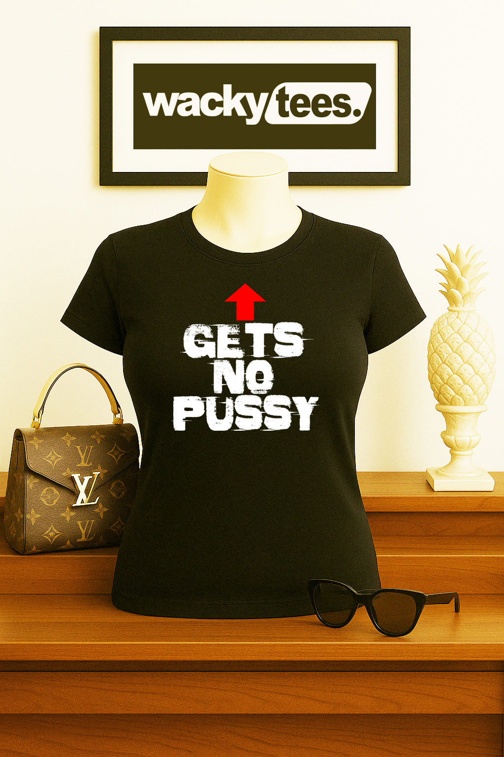 Gets No Pussy Arrow Adult Humor Funny Graphic Tee Shirt