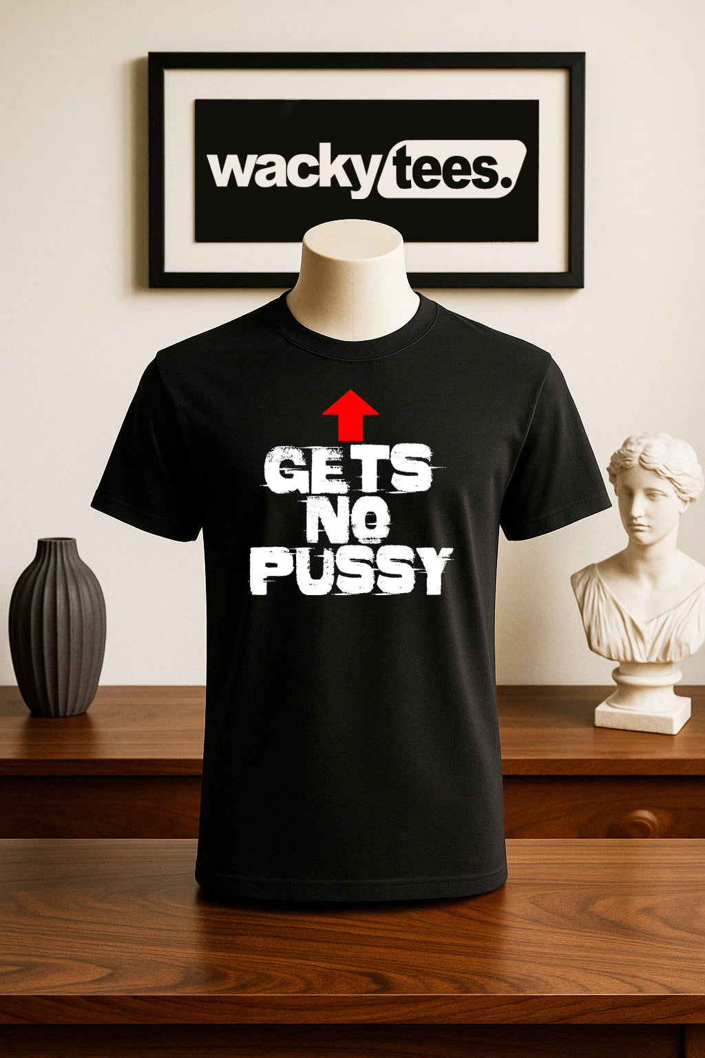 Gets No Pussy Arrow Adult Humor Funny Graphic Tee Shirt