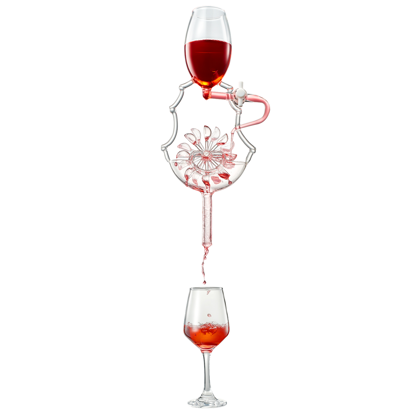 Wine Glass Wheel Decanting & Aerator Set by The Wine Savant - Unique Decanter - Moving Wheel - Upper, Middle & Lower Aerators - Whisky & Wines Carafe, Proven to Enhance & Improves Flavor & Aromas