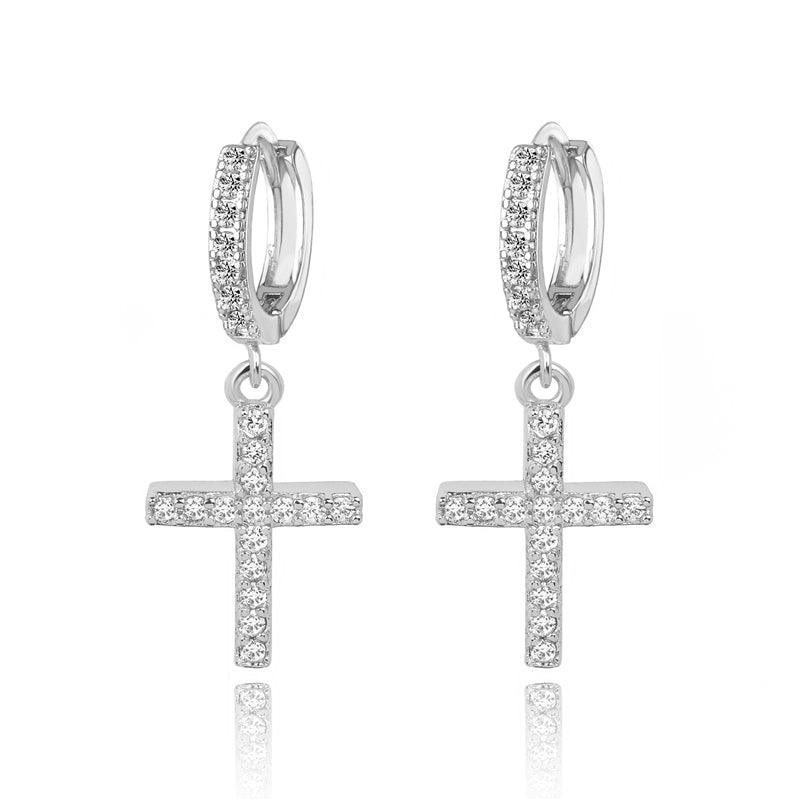 Cross Dangle Earrings with AAAAA Cubic Zirconia