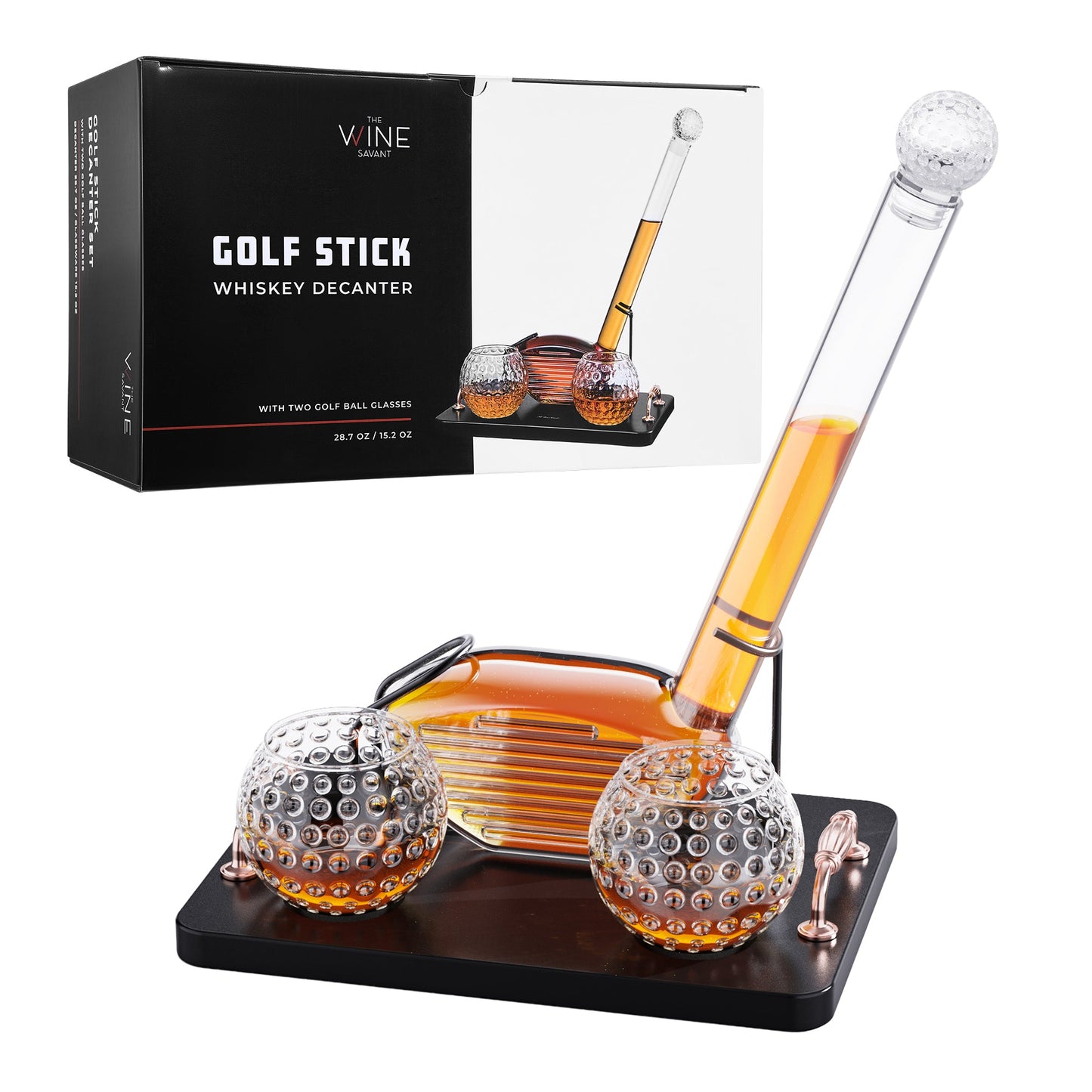 Golf Club Whiskey Decanter and 2 Liquor Glasses - 29 OZ Decanter & 15 OZ Glass Set - Golf Stick Gifts for Men, Unique Liquor Decanter Set - Bourbon, Scotch Decanter for Alcohol, Golfer Gifts for Dad
