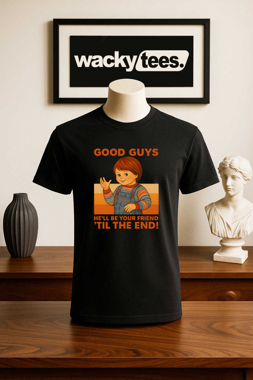 Good Guys Friend To End Black Horror Terror Halloween Graphic Tee Shirt