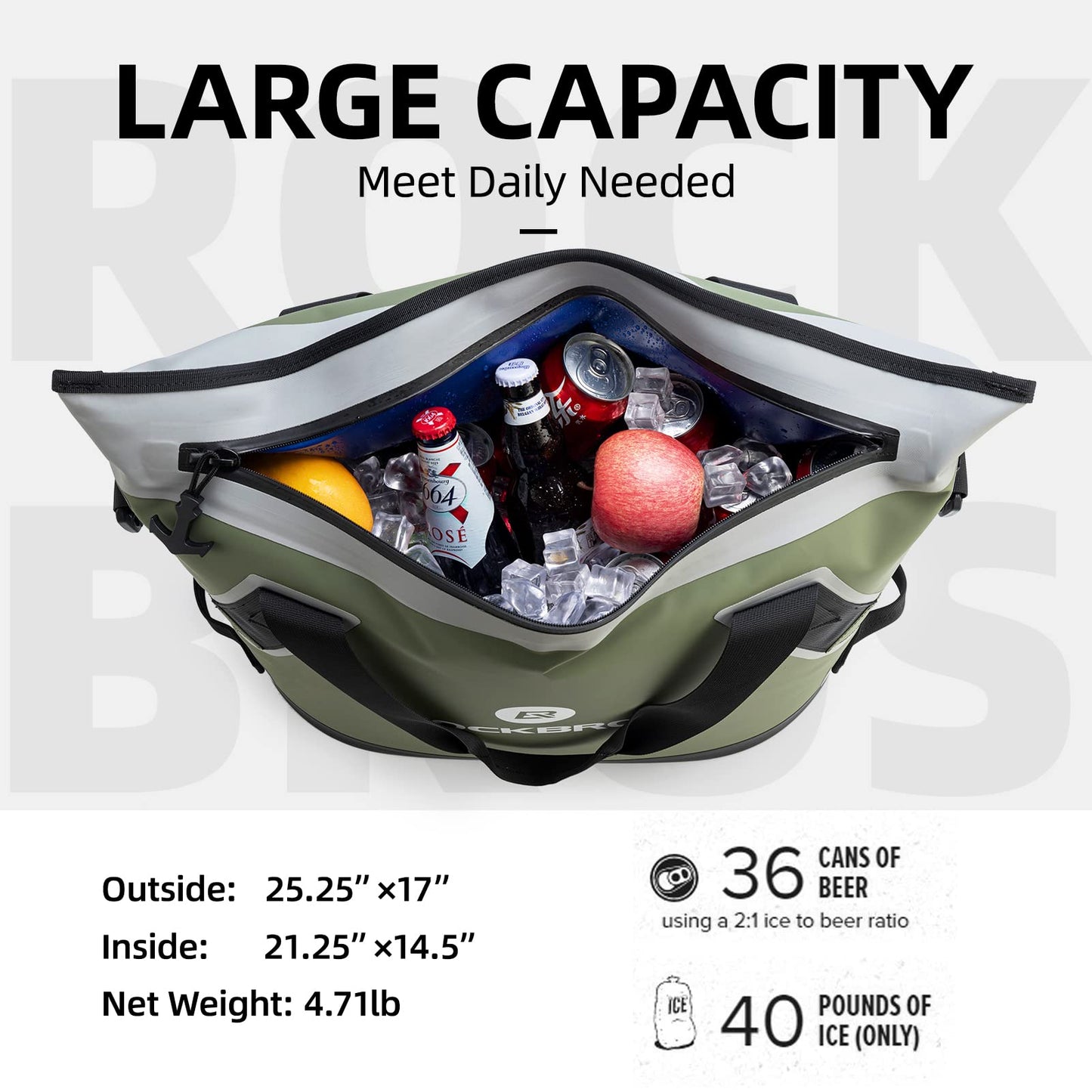 ROCKBROS Soft Cooler Insulated Leak Proof Cooler Bag Portable 36 Can