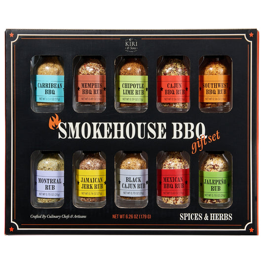 Smokehouse BBQ Gourmet Grilling Spice Set | 10-Set | Glass Bottle Seasonings, Grill Seasoning Flavors Include Caribbean, Jamaican Memphis, Jalapeno Rub, Montreal, Cajun Chili Garlic & More