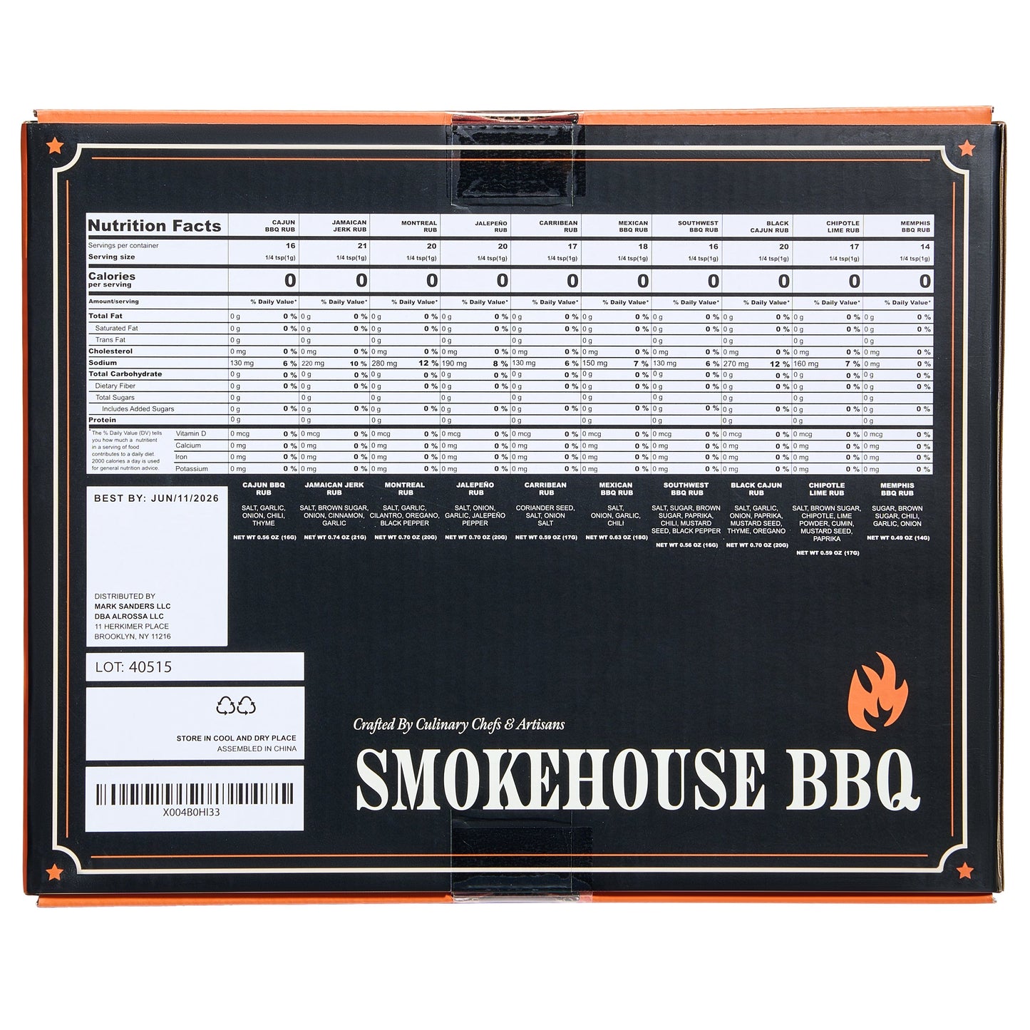 Smokehouse BBQ Gourmet Grilling Spice Set | 10-Set | Glass Bottle Seasonings, Grill Seasoning Flavors Include Caribbean, Jamaican Memphis, Jalapeno Rub, Montreal, Cajun Chili Garlic & More