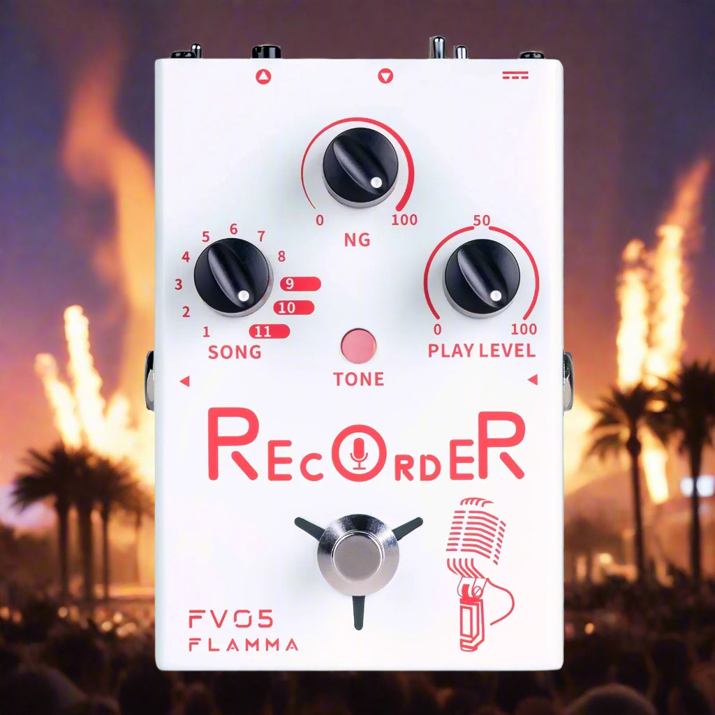 Guitar effects pedal with 'Recorder' branding on a white background