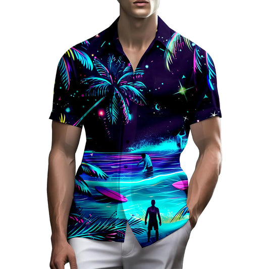 80s Shirts for Men Funny Neon Disco Vintage 90s Outfit for Men Hawaiian Shirts Button-Up 90s Party Beach Shirt Mens 80s Clothing