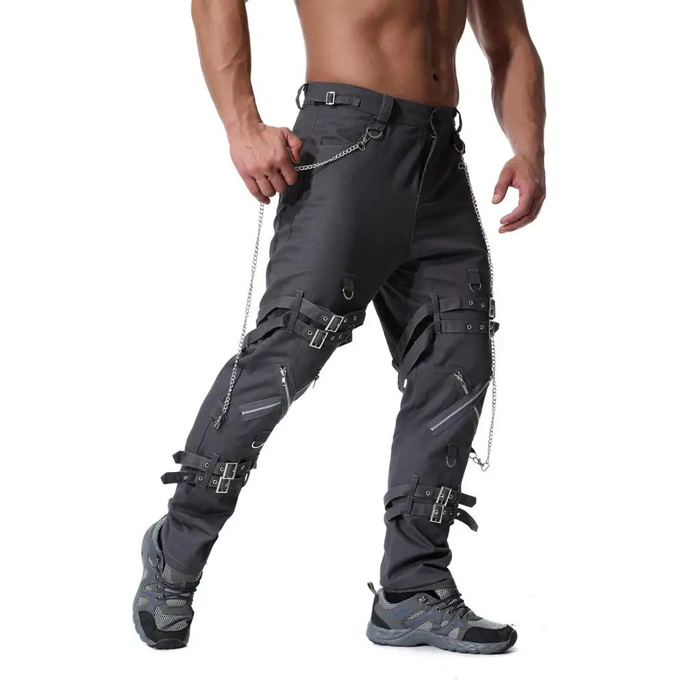 2024 New Arrivals Punk Rock Cargo Pants Men Fashion Hip Hop Joggers Zippers Streetwear Men's Vintage Trousers - Premium jeans from Lizard Vigilante - Just $48.88! Shop now at Lizard Vigilante