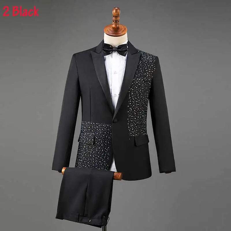 Mens Suits With Pants White Sparkly Crystals Embroidery Wedding Groom Tuxedo Suit Men Stand Collar Stage Costume Homme Mariage - Premium  from Lizard Vigilante - Just $88.88! Shop now at Lizard Vigilante