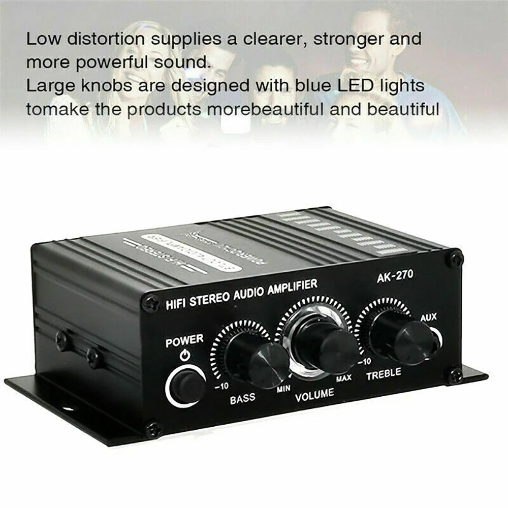 AK170 Mini Digital Power Audio Car Amplifier Blue Light Stereo Audio Amplifier for Home Theater Club Party Music 200W x2 - Premium  from Lizard Vigilante - Just $24.99! Shop now at Lizard Vigilante