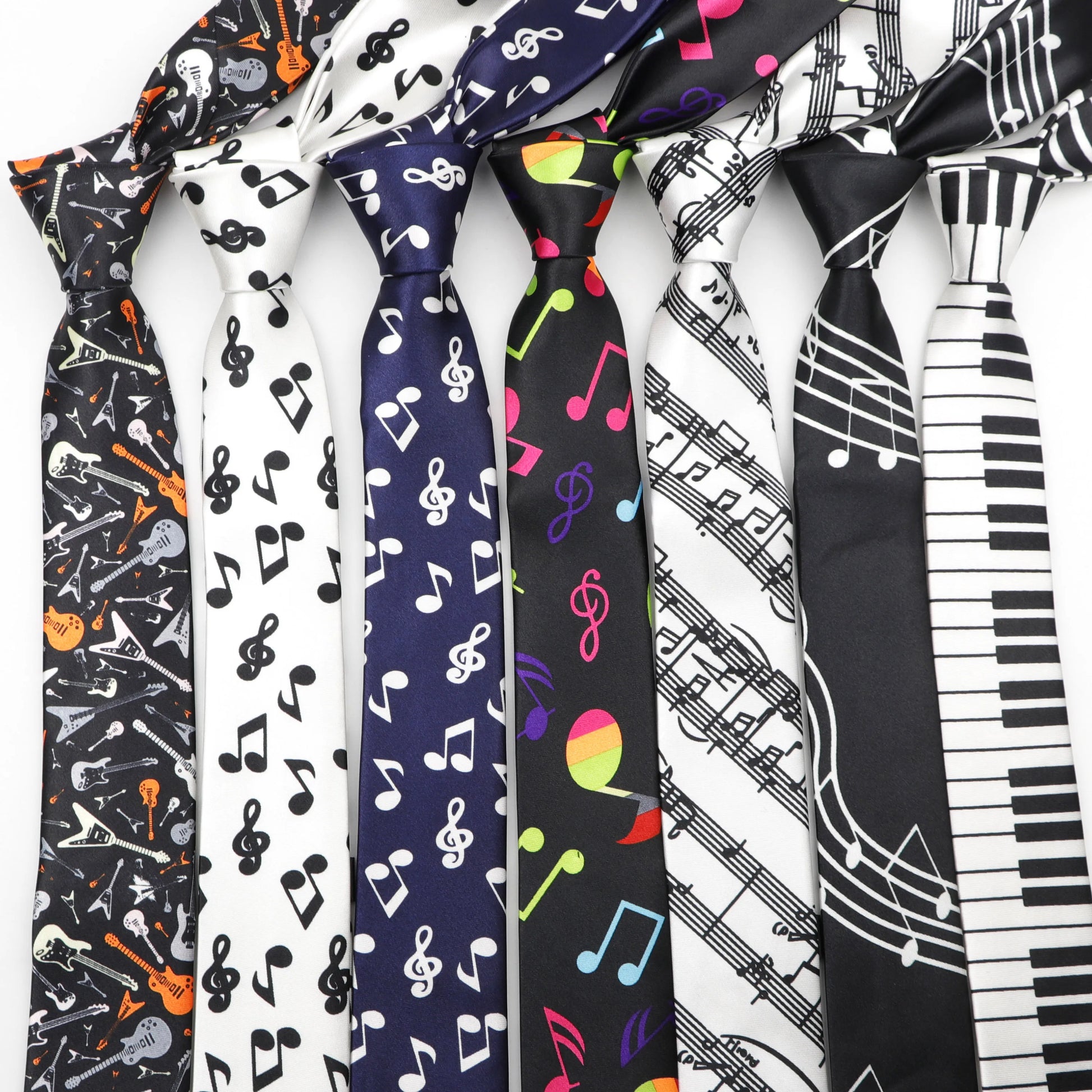 Classic Fashion Men's Skinny Tie Colorful Musical Notes Novelty Printed Piano Guitar Polyester 5cm Width Necktie Party Gift Accessory - Lizard Vigilante