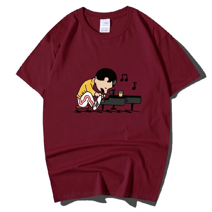 The Queen Band Freddie Mercury Play The Piano Funny T Shirt Men Male Hip Hop Rock Hipster Short Sleeve O Neck Cotton T-Shirt - Premium T-Shirt from Lizard Vigilante - Just $23.99! Shop now at Lizard Vigilante