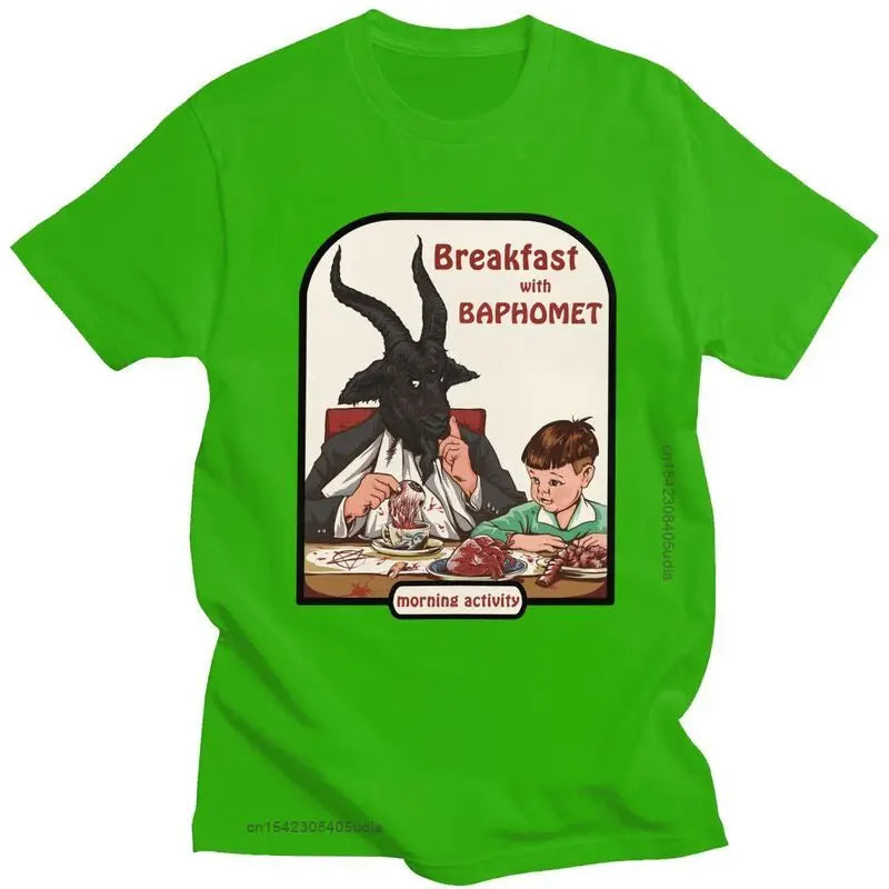 Baphomet Breakfast Club T-Shirt – Devilishly Stylish Cotton Tee for Hip-Hop, Streetwear, and Satanic Enthusiasts - Premium tee from Lizard Vigilante - Just $24.88! Shop now at Lizard Vigilante