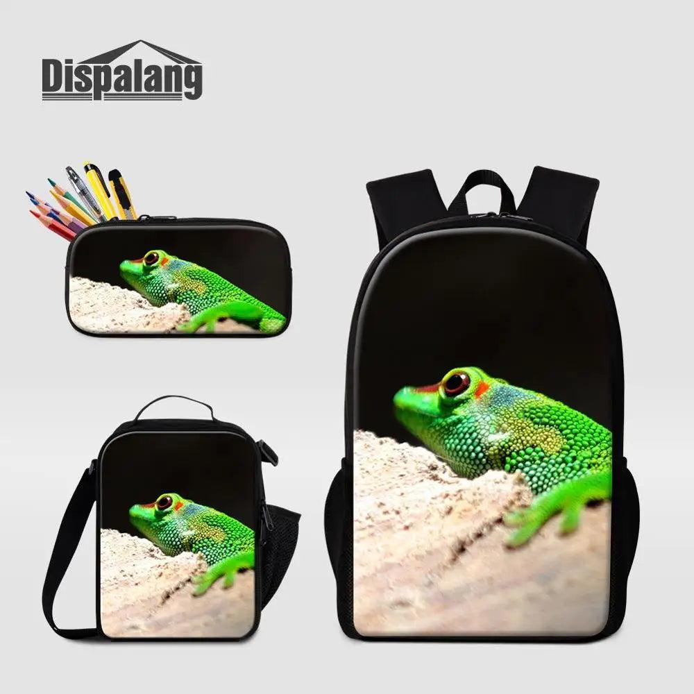 3 Piece Pencil Case School Bags Set Lizard Picnic Food Cooler Lizard Vigilante Reptile Print Schoolbag Boys Fashion Bagpack Children - Premium  from Lizard Vigilante - Just $64.69! Shop now at Lizard Vigilante