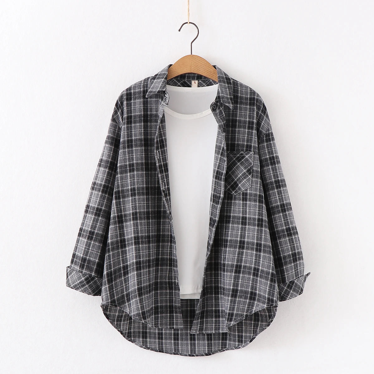 Women's Cotton Plaid Shirt – Casual Long Sleeve Blouse with Turn-Down Collar - Premium shirt from dsers - Just $38.88! Shop now at Lizard Vigilante