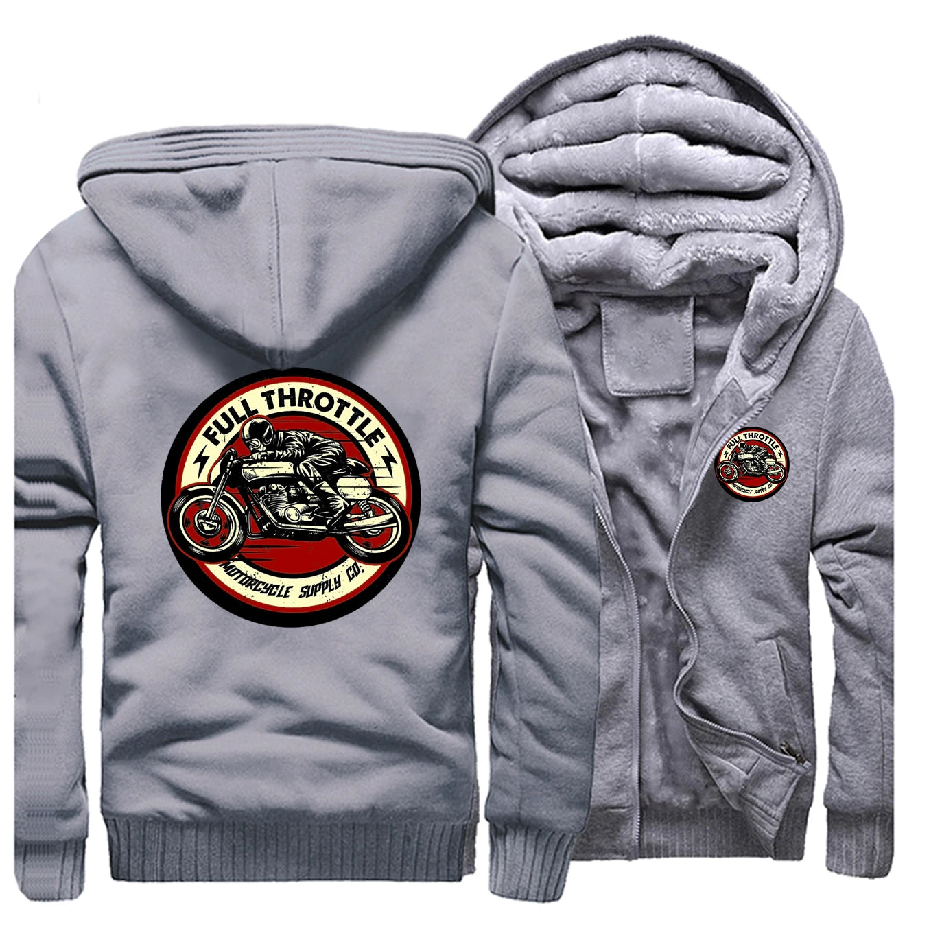 Full Throttle Cafe Racer Biker Zipper Hoodie – Ultimate Winter Warmth with Rockabilly Vibes for Men - Premium Hoodie from Lizard Vigilante - Just $58.88! Shop now at Lizard Vigilante